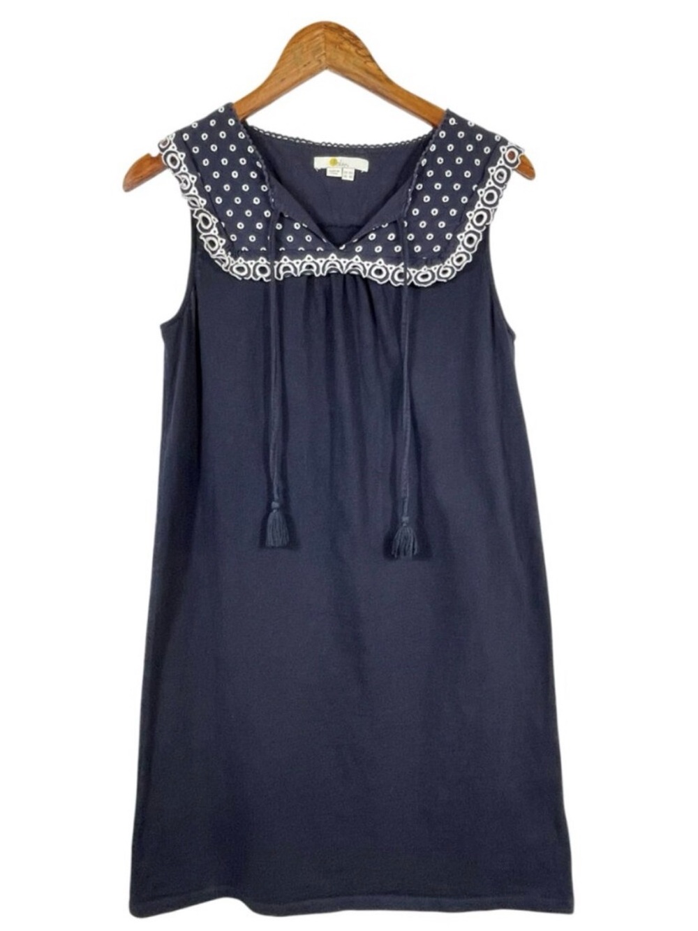 Boden Navy Embroidered Sleeveless Dress | US 8 (UK 12R) | Boho Coastal Style
